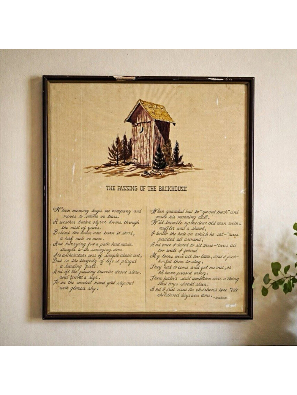 Framed Vintage Print "The Passing of the Backhouse" Vertical Beige Brown